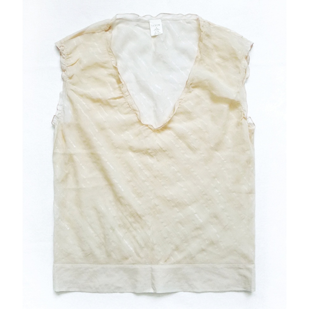 NEW J. CREW Ruffle Neck Sheer Shiny Stripes Silk Blend Top S